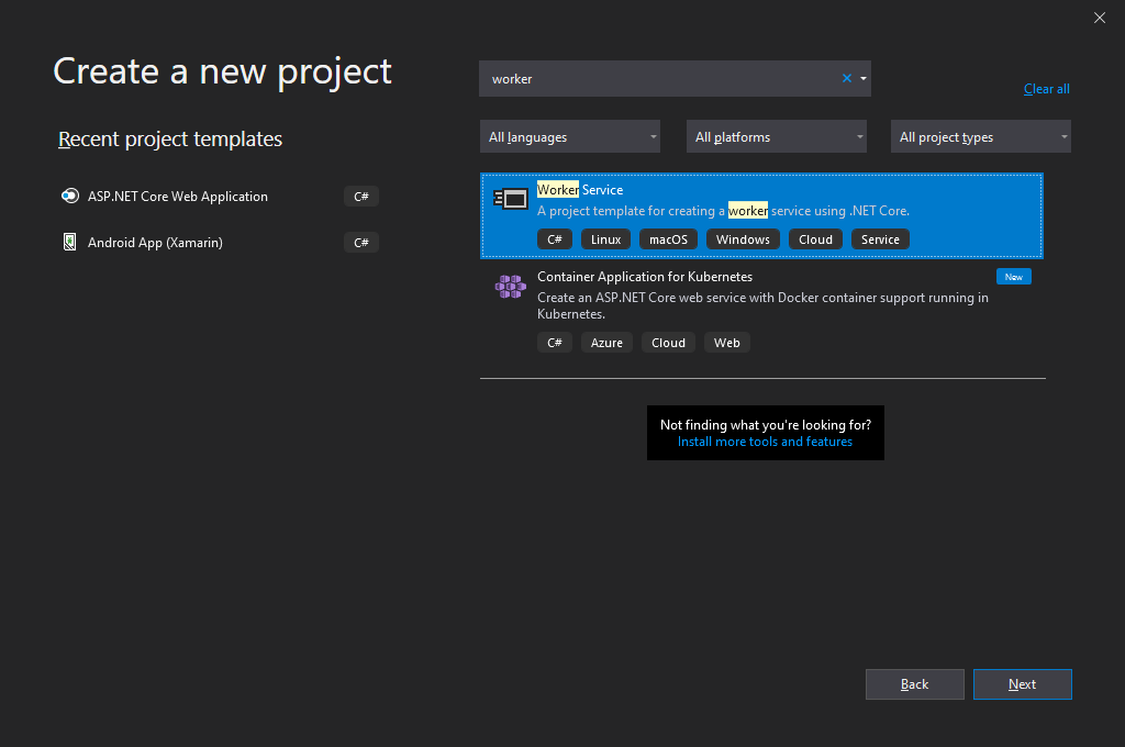 Visual Studio new background worker project example